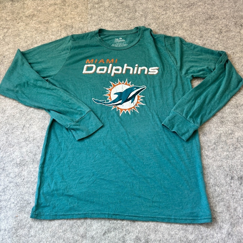 Miami Dolphins Long Sleeve Shirt Men's Large NFL Football Majestic NWT